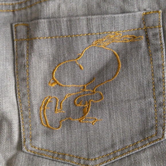 Snoopy Embroidered Grey Jean Distressed Hem Mini Skirt - Picture 5 of 16